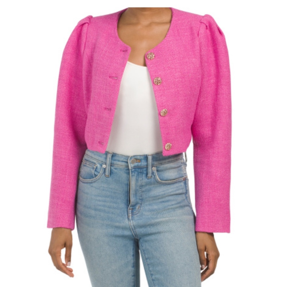 Endless Rose Hot Pink Cropped Bouclé Blazer